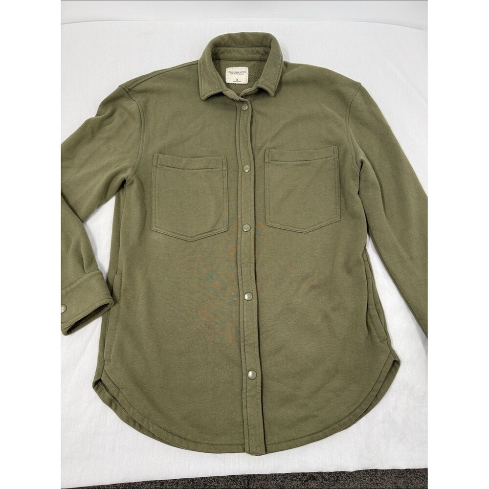 Abercrombie & Fitch Shirt Wm Medium Olive Green Soft Fleece Button Down Shirt